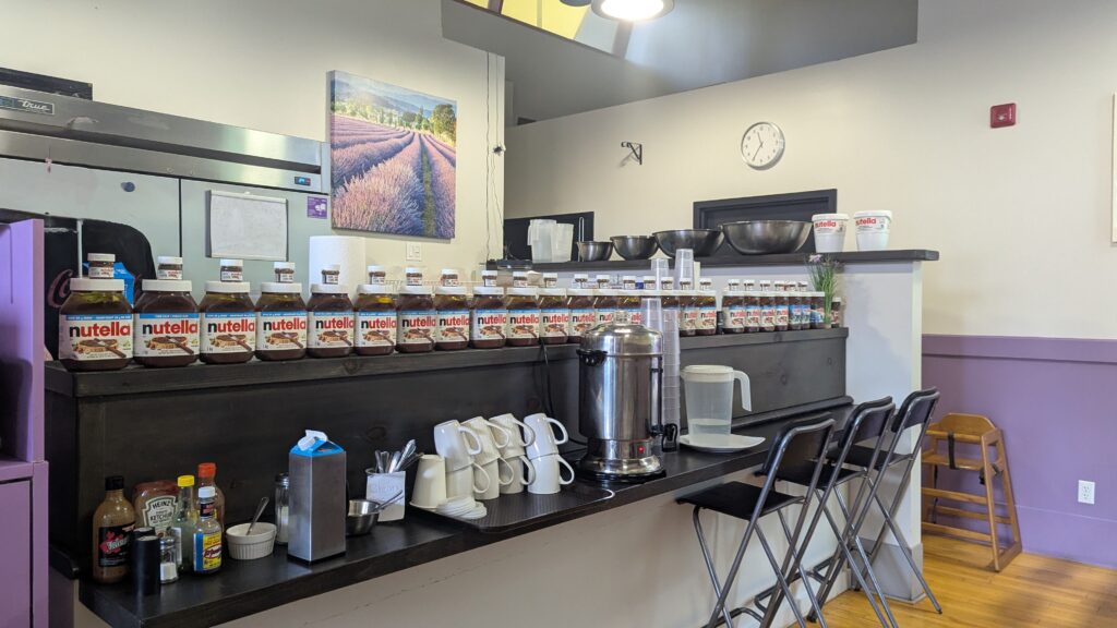 The Crêpe Escape - these people really like their Nutella (Lavender tax on wall)